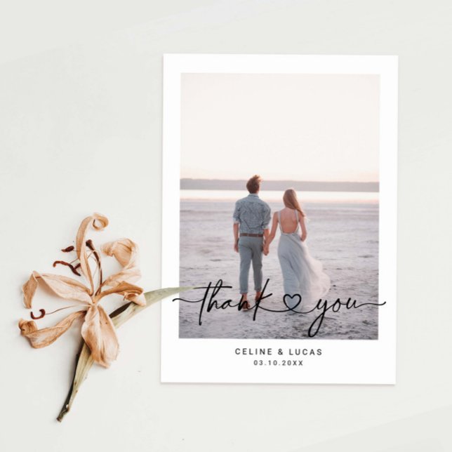 Minimalist Love Heart Script Wedding Photo Thank You Card (Creator Uploaded)