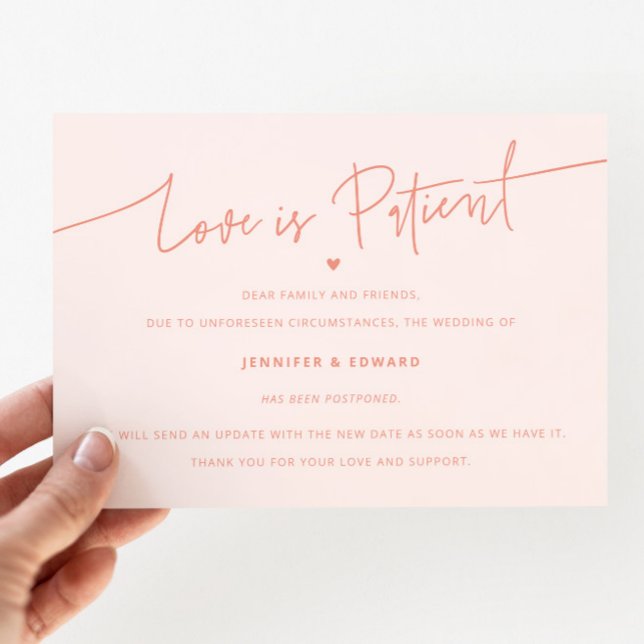 Minimalist Love Is Patient Wedding Update Peach Invitation (Creator Uploaded)