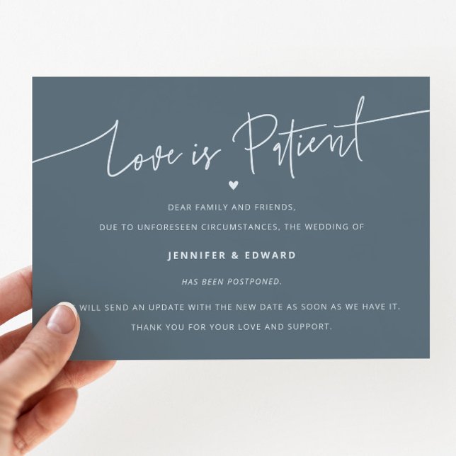Minimalist Love Is Patient Wedding Update Slate Invitation (Creator Uploaded)