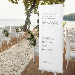Minimalist Love never fails Bible Verse Wedding  Retractable Banner