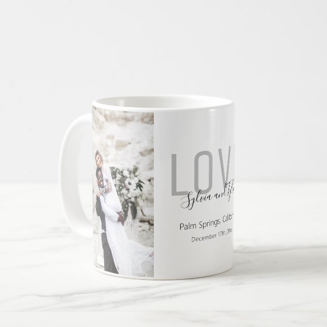 Minimalist Love Photo Wedding Favour Coffee Mug (Front Left)