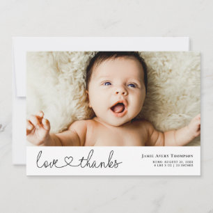 Minimalist Love & Thanks Photo Birth Announcement