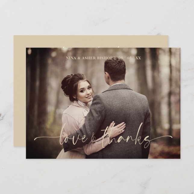 Minimalist Love & Thanks Whimsical Script Wedding Thank You Card (Front/Back)