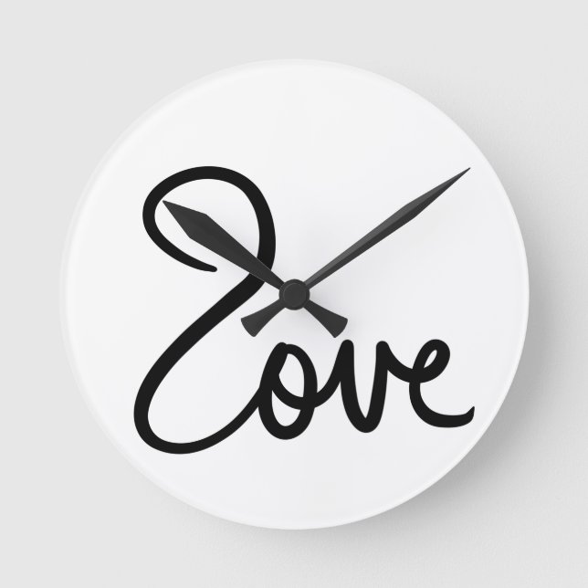 Minimalist "love" Word Typography Design Round Clock (Front)