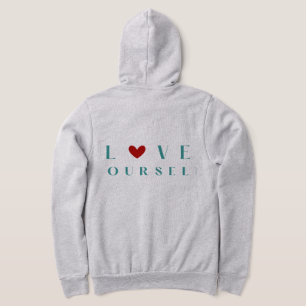 Minimalist "Love Yourself" Teal & Red Heart  Hoodie