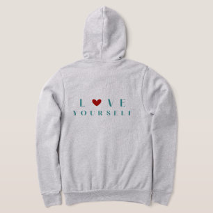 Minimalist "Love Yourself" Teal & Red Heart Hoodie