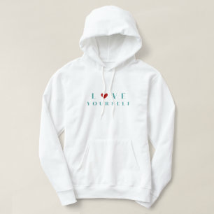 Minimalist "Love Yourself" Teal & Red Heart Sweats Hoodie