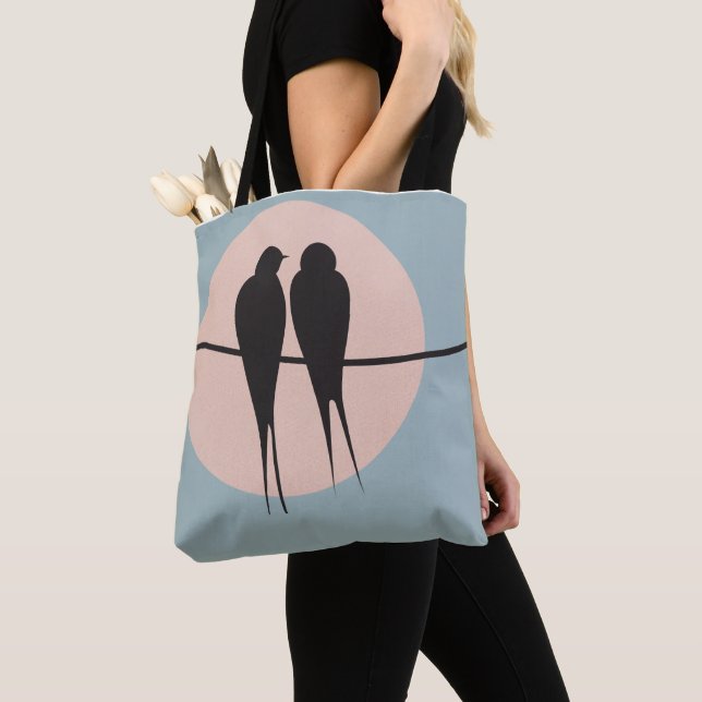Minimalist Lovebirds on a Wire  Tote Bag (Close Up)