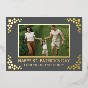 Minimalist lucky shamrock st. Patrick's Day Photo Foil Holiday Card