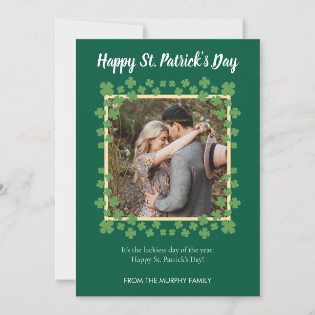Minimalist lucky shamrock st. Patrick's Day Photo Holiday Card (Front)