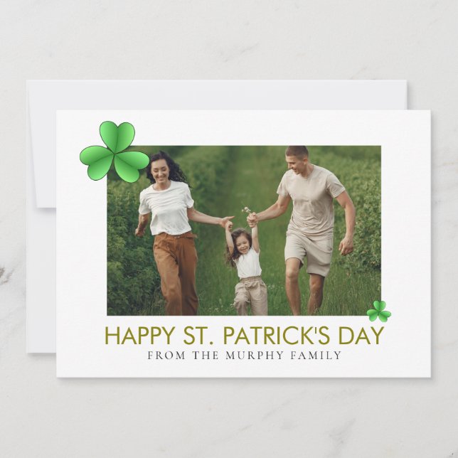 Minimalist lucky shamrock st. Patrick's Day Photo Holiday Card (Front)