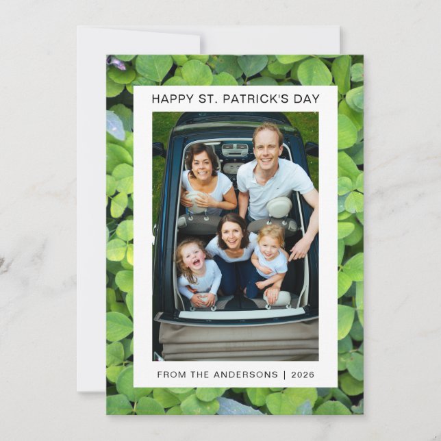 Minimalist lucky shamrock st. Patrick's Day Photo Holiday Card (Front)