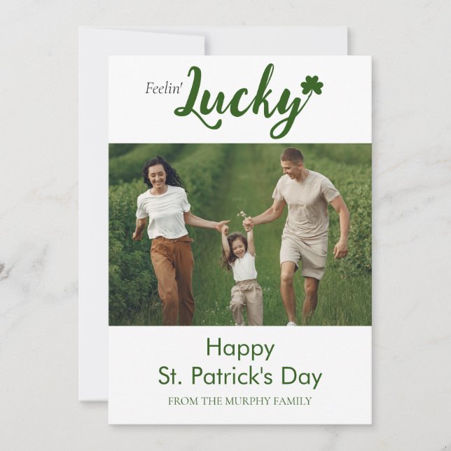 Minimalist lucky shamrock st. Patrick's Day Photo Holiday Card (Front)
