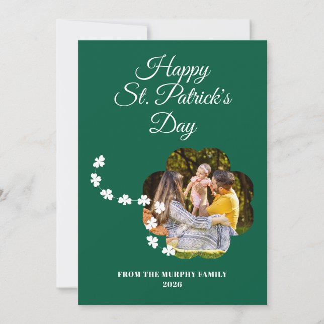 Minimalist lucky shamrock st. Patrick's Day Photo Holiday Card (Front)