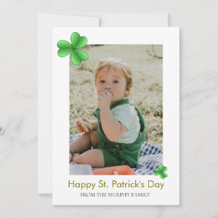 Minimalist lucky shamrock st. Patrick's Day Photo Holiday Card