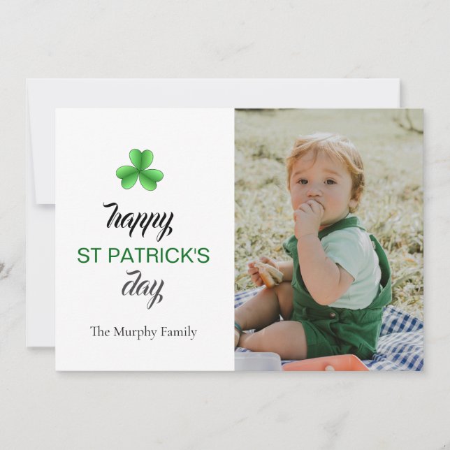 Minimalist lucky shamrock st. Patrick's Day Photo Holiday Card (Front)