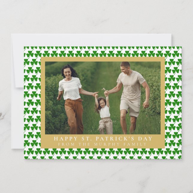 Minimalist lucky shamrock st. Patrick's Day Photo Holiday Card (Front)