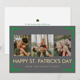Minimalist lucky shamrock st. Patrick's Day Photo Holiday Card