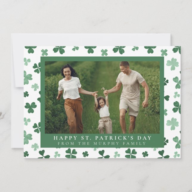 Minimalist lucky shamrock st. Patrick's Day Photo Holiday Card (Front)