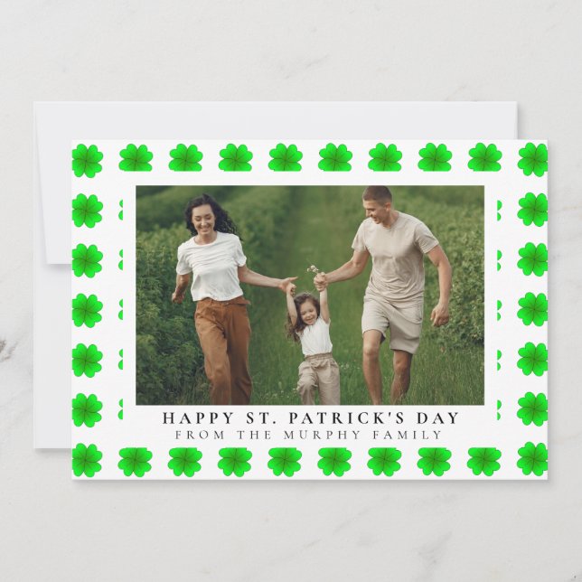Minimalist lucky shamrock st. Patrick's Day Photo Holiday Card (Front)