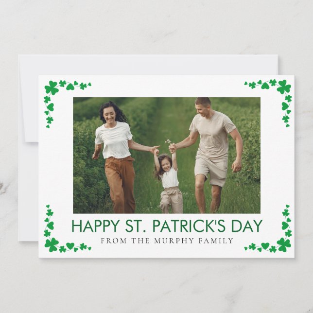 Minimalist lucky shamrock st. Patrick's Day Photo Holiday Card (Front)