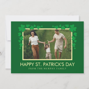 Minimalist lucky shamrock st. Patrick's Day Photo Holiday Card