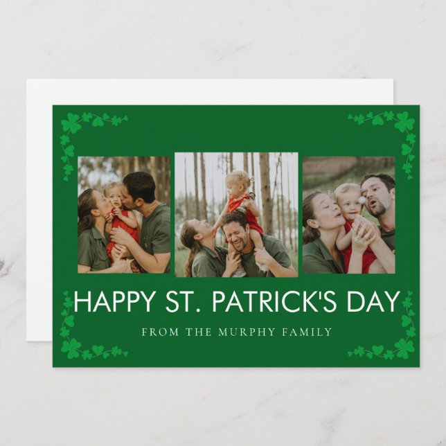 Minimalist lucky shamrock st. Patrick's Day Photo Holiday Card (Front/Back)