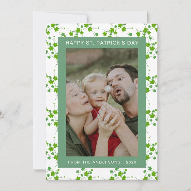 Minimalist lucky shamrock st. Patrick's Day Photo Holiday Card (Front)