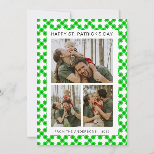 Minimalist lucky shamrock st. Patrick's Day Photo Holiday Card (Front)
