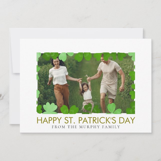 Minimalist lucky shamrock st. Patrick's Day Photo Holiday Card (Front)