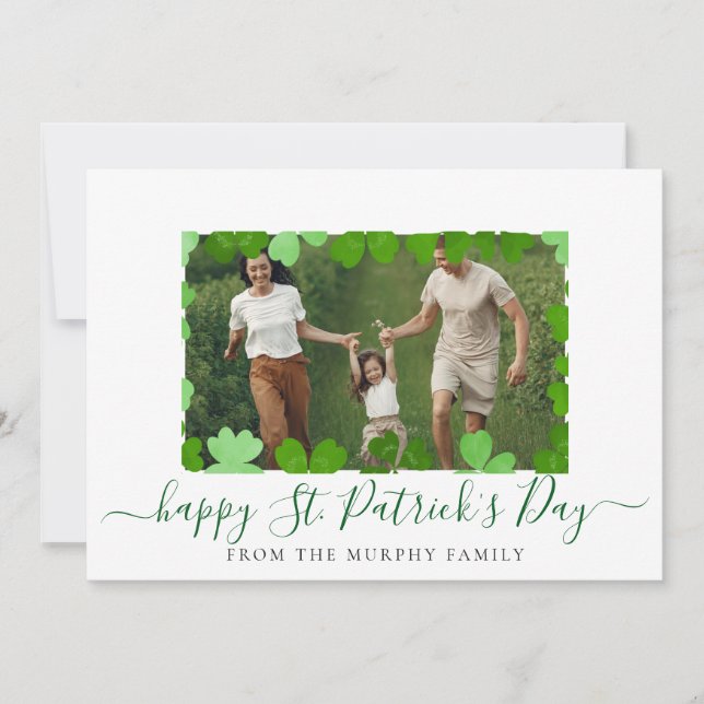 Minimalist lucky shamrock st. Patrick's Day Photo Holiday Card (Front)