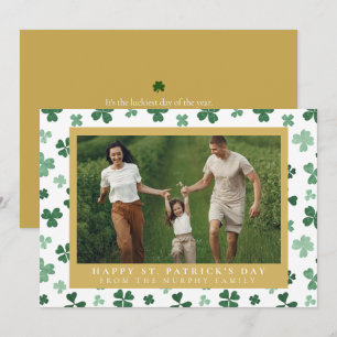 Minimalist lucky shamrock st. Patrick's Day Photo Holiday Card