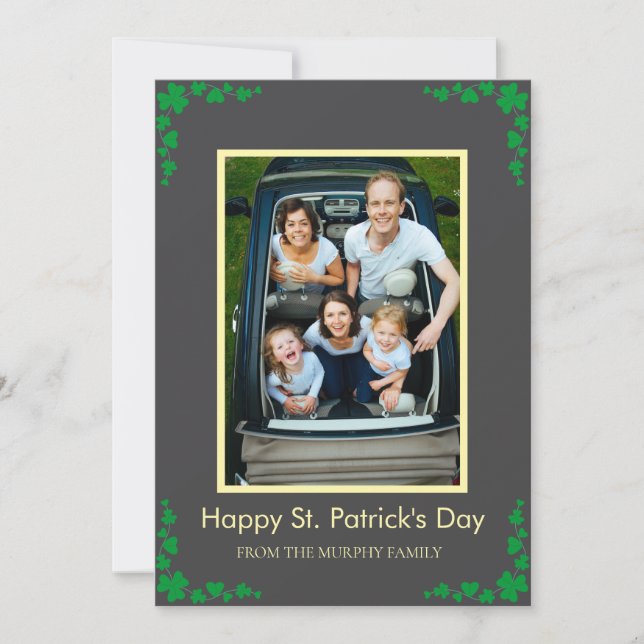 Minimalist lucky shamrock st. Patrick's Day Photo Holiday Card (Front)
