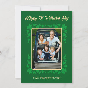 Minimalist lucky shamrock st. Patrick's Day Photo Holiday Card