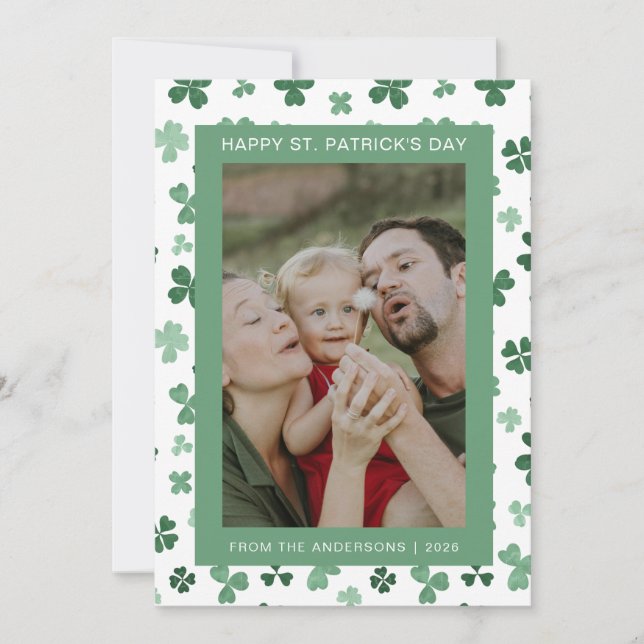 Minimalist lucky shamrock st. Patrick's Day Photo Holiday Card (Front)