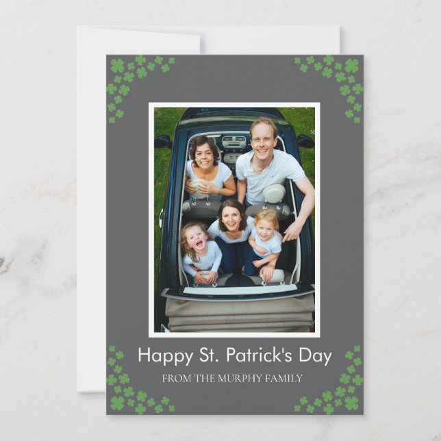 Minimalist lucky shamrock st. Patrick's Day Photo Holiday Card (Front)