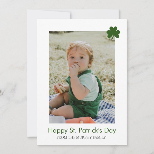 Minimalist lucky shamrock st. Patrick's Day Photo Holiday Card (Front)