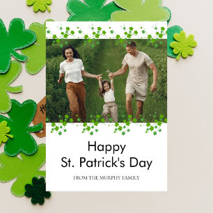 Minimalist lucky shamrock st. Patrick's Day Photo Holiday Card