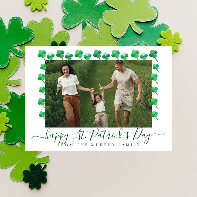 Minimalist lucky shamrock st. Patrick's Day Photo Holiday Card (Creator Uploaded)