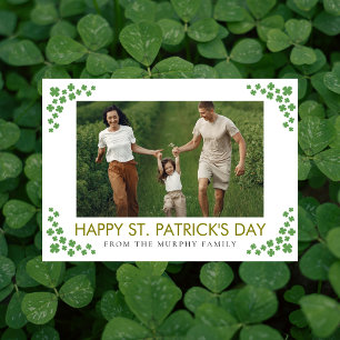 Minimalist lucky shamrock st. Patrick's Day Photo Holiday Card