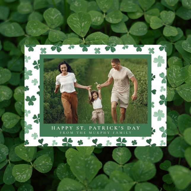Minimalist lucky shamrock st. Patrick's Day Photo Holiday Card (Creator Uploaded)