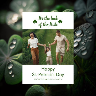 Minimalist lucky shamrock st. Patrick's Day Photo Holiday Card