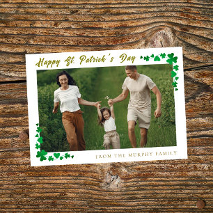 Minimalist lucky shamrock st. Patrick's Day photo Holiday Card
