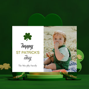Minimalist lucky shamrock st. Patrick's Day Photo Holiday Card