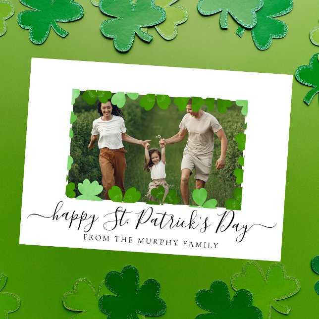 Minimalist lucky shamrock st. Patrick's Day Photo Holiday Card (Creator Uploaded)
