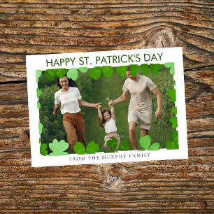 Minimalist lucky shamrock st. Patrick's Day Photo Holiday Card
