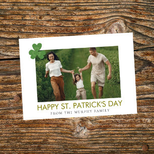Minimalist lucky shamrock st. Patrick's Day Photo Holiday Card