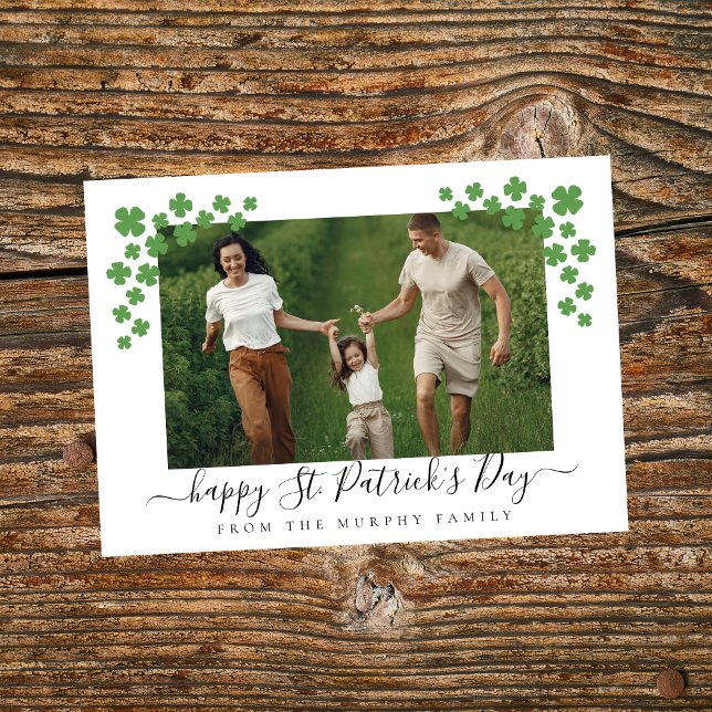 Minimalist lucky shamrock st. Patrick's Day Photo Holiday Card (Creator Uploaded)