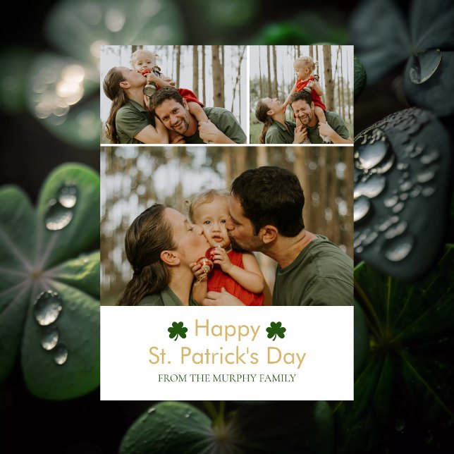Minimalist lucky shamrock st. Patrick's Day Photo Holiday Card (Creator Uploaded)