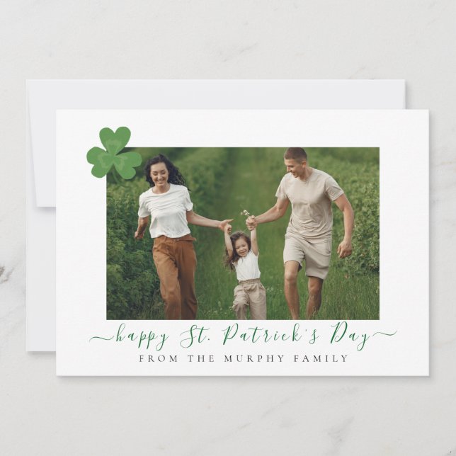 Minimalist lucky shamrock st. Patrick's Day Photo Holiday Card (Front)